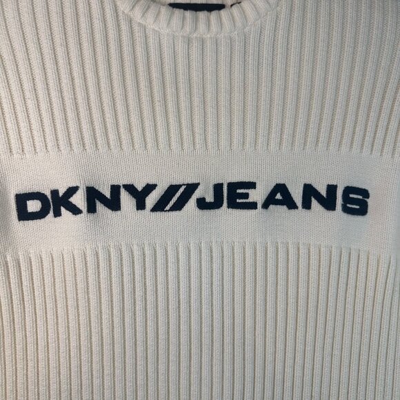 VTG DKNY Jeans Ribbed Knit Sweater L Off White 100% Cotton Japan Preppy Warm EUC - Picture 5 of 13